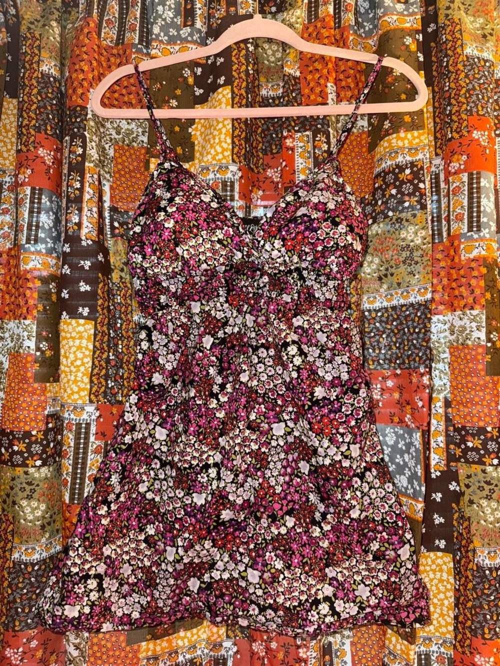Y2K Floral padded Cami top - Pink & Black Floral Print